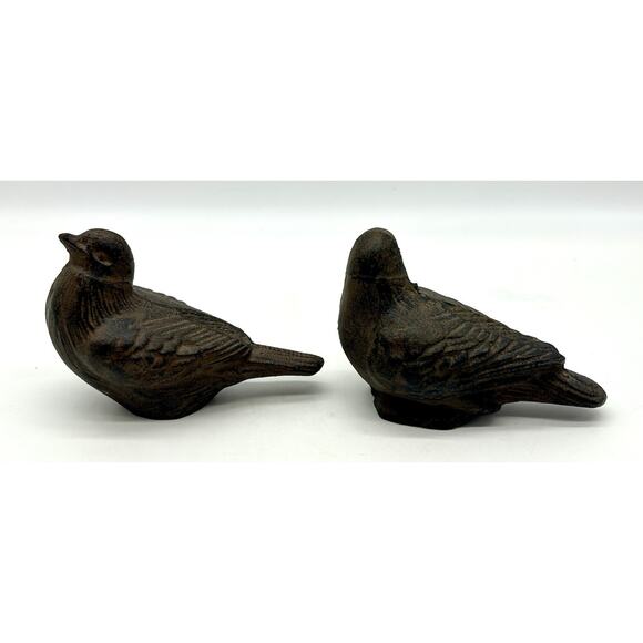 2 Heavy Cast Metal Songbird Doorstop or Bookend Statue Rustic Patio Cottage - Picture 8 of 10